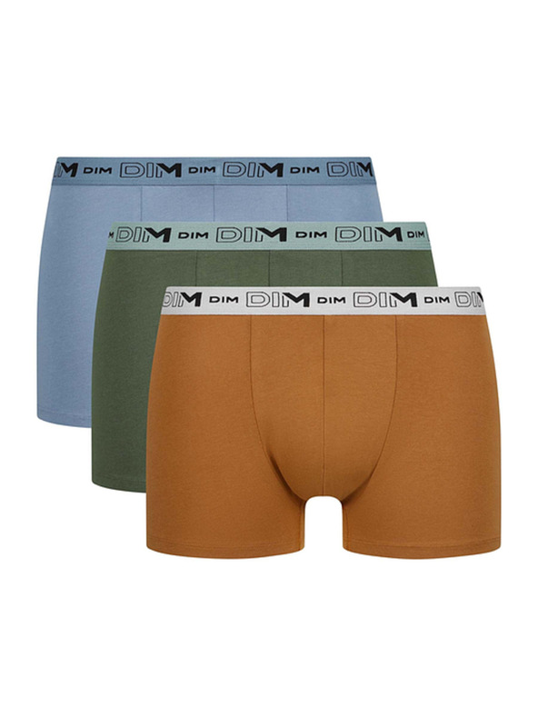 DIM DIM GOTS COTTON STRETCH BOXER 3x - Muške boksarice od bio pamuka 3 kom - narandžasta - tamno zelena - svetla smeđa