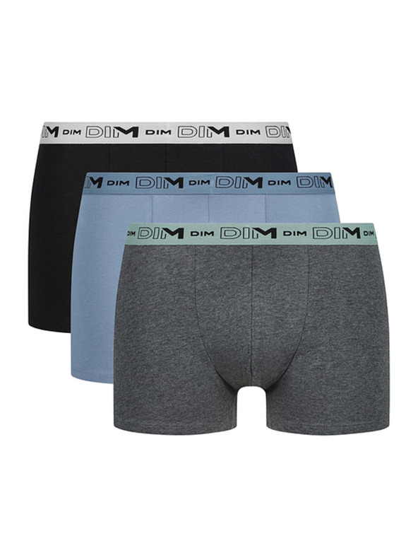 DIM DIM GOTS COTTON STRETCH BOXER 3x - Muške boksarice od bio pamuka 3 kom - siva - plava - crna