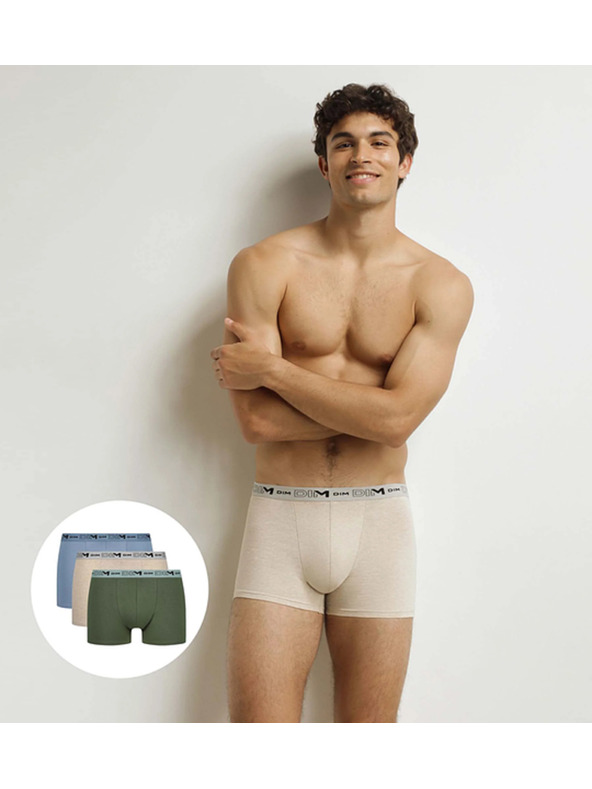 DIM DIM GOTS COTTON STRETCH BOXER 3x - Muške boksarice od bio pamuka 3 kom - zelena - svetla smeđa - svetla plava