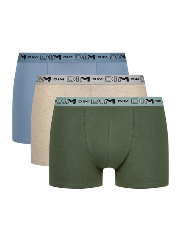 DIM DIM GOTS COTTON STRETCH BOXER 3x - Muške boksarice od bio pamuka 3 kom - zelena - svetla smeđa - svetla plava
