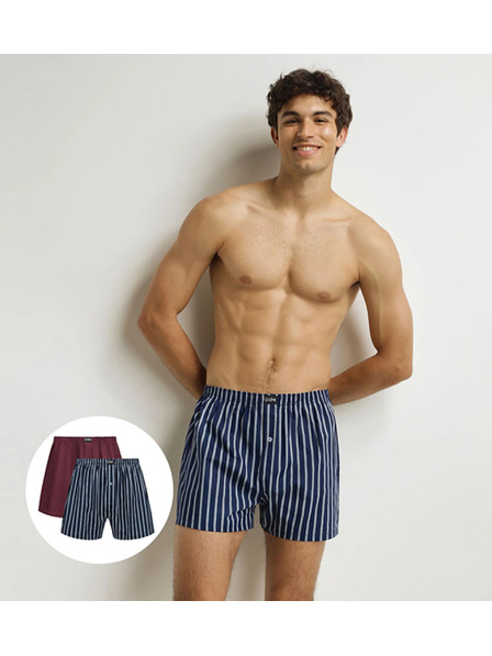 DIM DIM COTTON STRETCH LOOSE BOXER 2x - Muške labave boksarice 2 kom - tamno crvena - tamno plava