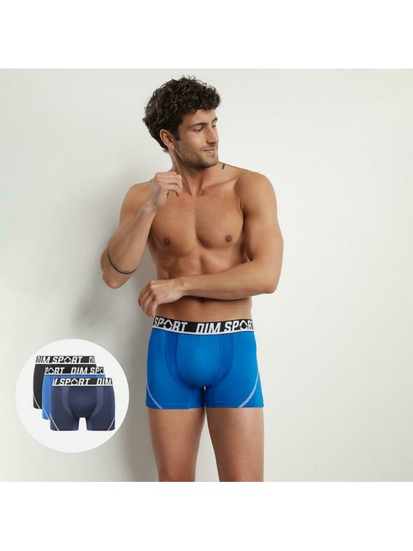 DIM DIM SPORT MICROFIBRE BOXER 3x - Muške sportske bokserice 3 kom - crna - plava