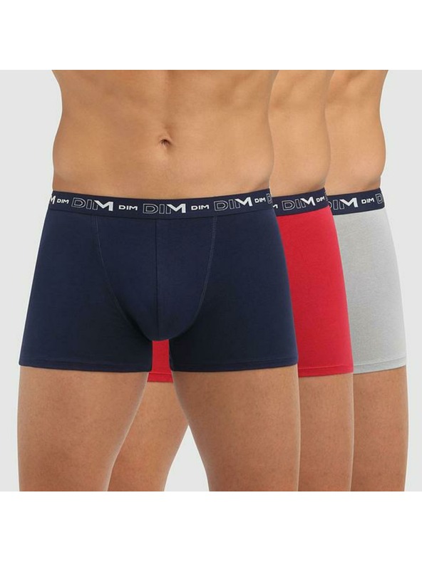 DIM Komplet od tri muške bokserice u tamnoplavoj, crvenoj i svijetlo sivoj boji Dim COTTON STRETCH BOXERICE