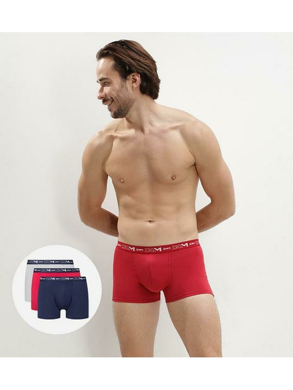 DIM Komplet od tri muške bokserice u tamnoplavoj, crvenoj i svijetlo sivoj boji Dim COTTON STRETCH BOXERICE