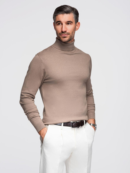 Ombre Clothing Muška pletena dolčevita od viskoze - tamno bež V3 OM-SWTN-0127 Ombre odjeća