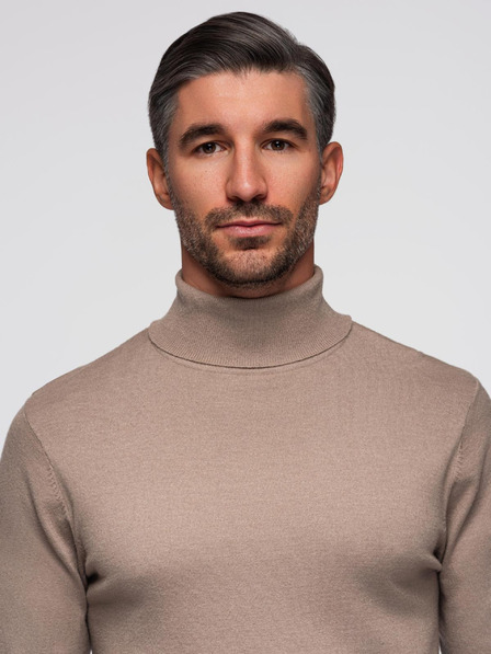 Ombre Clothing Muška pletena dolčevita od viskoze - tamno bež V3 OM-SWTN-0127 Ombre odjeća