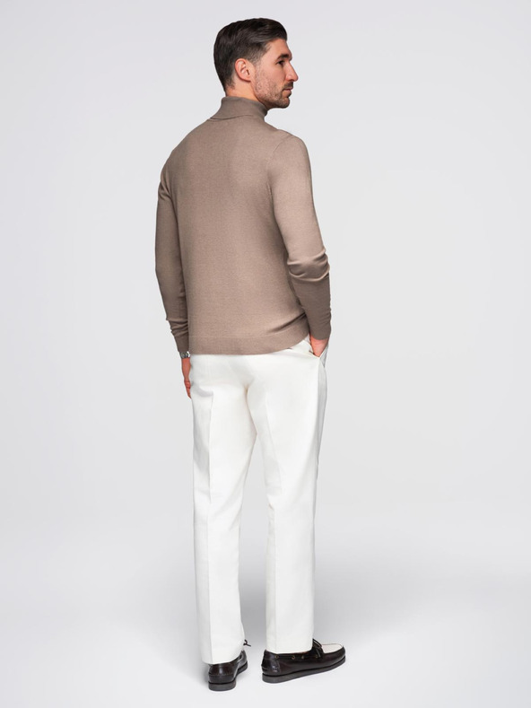 Ombre Clothing Muška pletena dolčevita od viskoze - tamno bež V3 OM-SWTN-0127 Ombre odjeća