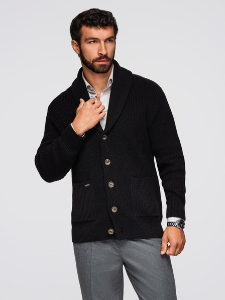 Ombre Clothing Muški pamučni pulover sa šal izrezom - crni V4 OM-SWCD-0153 Ombre Clothing