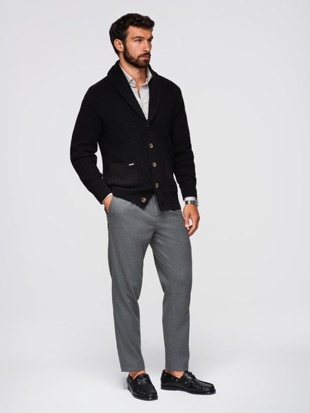 Ombre Clothing Muški pamučni pulover sa šal izrezom - crni V4 OM-SWCD-0153 Ombre Clothing