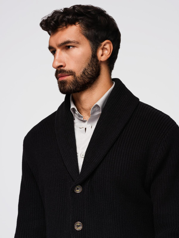Ombre Clothing Muški pamučni pulover sa šal izrezom - crni V4 OM-SWCD-0153 Ombre Clothing