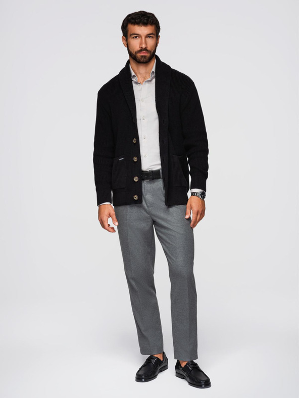 Ombre Clothing Muški pamučni pulover sa šal izrezom - crni V4 OM-SWCD-0153 Ombre Clothing
