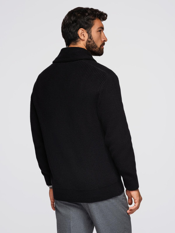 Ombre Clothing Muški pamučni pulover sa šal izrezom - crni V4 OM-SWCD-0153 Ombre Clothing