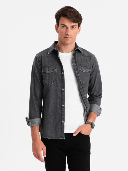 Ombre Clothing Crna muška traper košulja Ombre odjeća