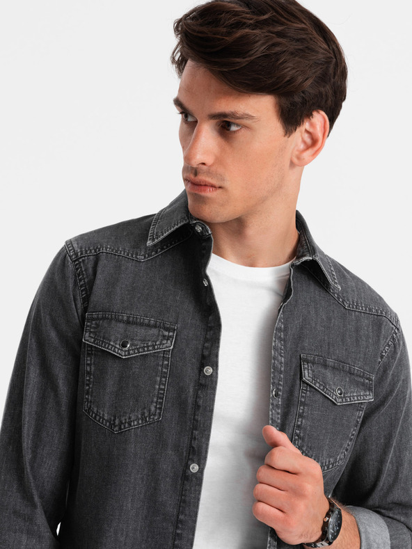Ombre Clothing Crna muška traper košulja Ombre odjeća
