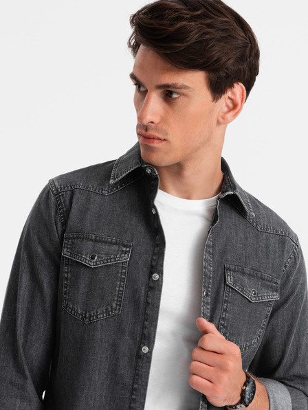 Ombre Clothing Crna muška traper košulja Ombre odjeća