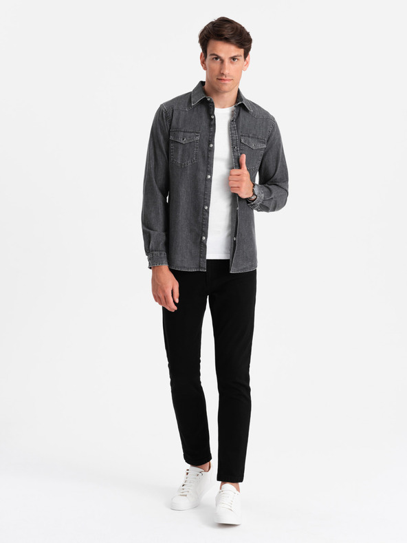 Ombre Clothing Crna muška traper košulja Ombre odjeća