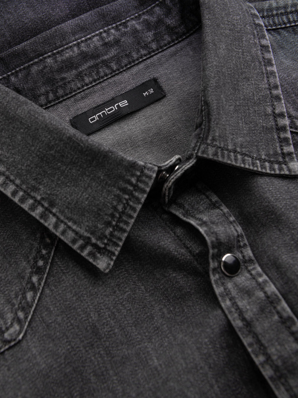 Ombre Clothing Crna muška traper košulja Ombre odjeća