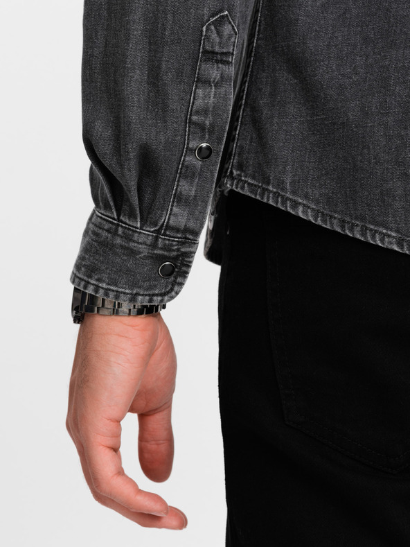 Ombre Clothing Crna muška traper košulja Ombre odjeća