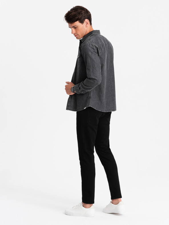 Ombre Clothing Crna muška traper košulja Ombre odjeća