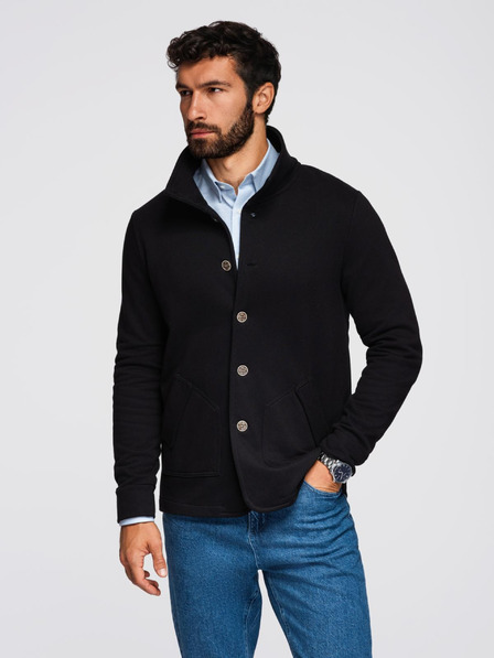 Ombre Clothing Muška dukserica sa gumbima i stojećim ovratnikom - crna V6 OM-SSZP-0240 Ombre Clothing