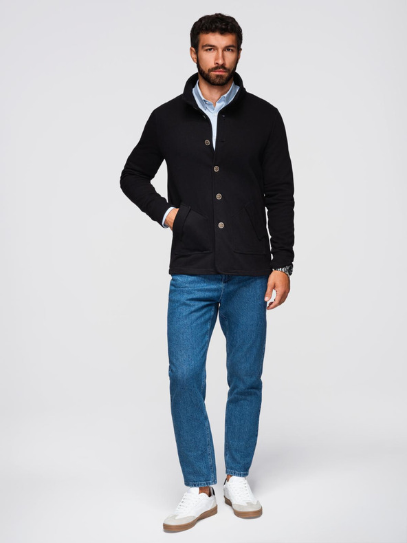 Ombre Clothing Muška dukserica sa gumbima i stojećim ovratnikom - crna V6 OM-SSZP-0240 Ombre Clothing