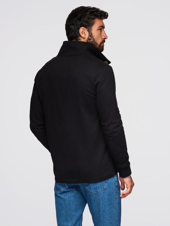 Ombre Clothing Muška dukserica sa gumbima i stojećim ovratnikom - crna V6 OM-SSZP-0240 Ombre Clothing