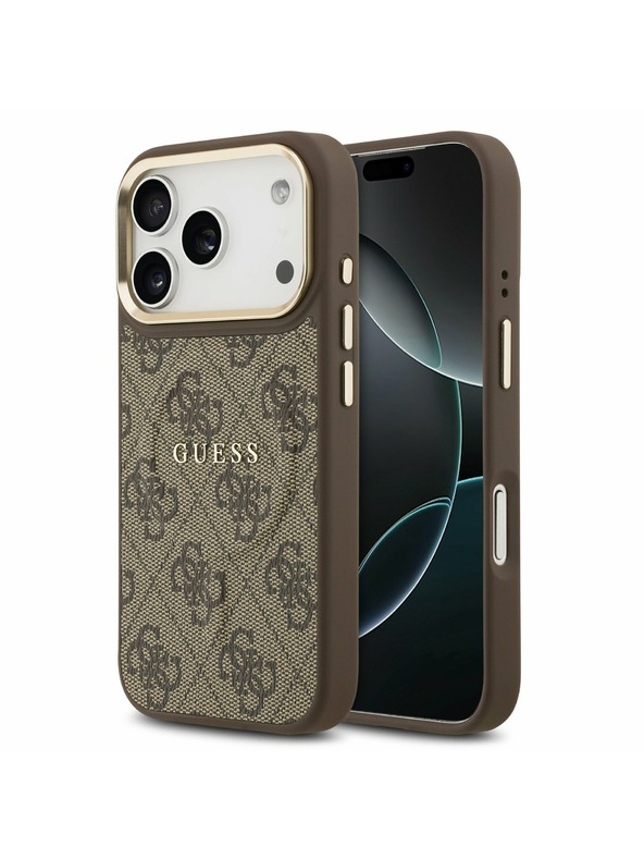 Guess Guess PU Leather 4G Gold Frame MagSafe Stražnji Poklopac za iPhone 17 Pro Brown