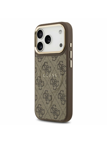 Guess Guess PU Leather 4G Gold Frame MagSafe Stražnji Poklopac za iPhone 17 Pro Brown