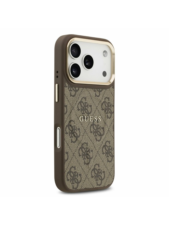 Guess Guess PU Leather 4G Gold Frame MagSafe Stražnji Poklopac za iPhone 17 Pro Brown