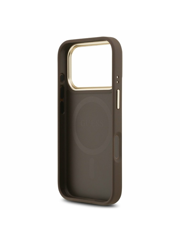 Guess Guess PU Leather 4G Gold Frame MagSafe Stražnji Poklopac za iPhone 17 Pro Brown