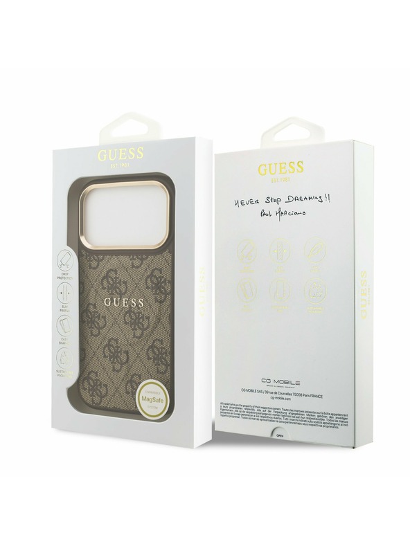 Guess Guess PU Leather 4G Gold Frame MagSafe Stražnji Poklopac za iPhone 17 Pro Brown