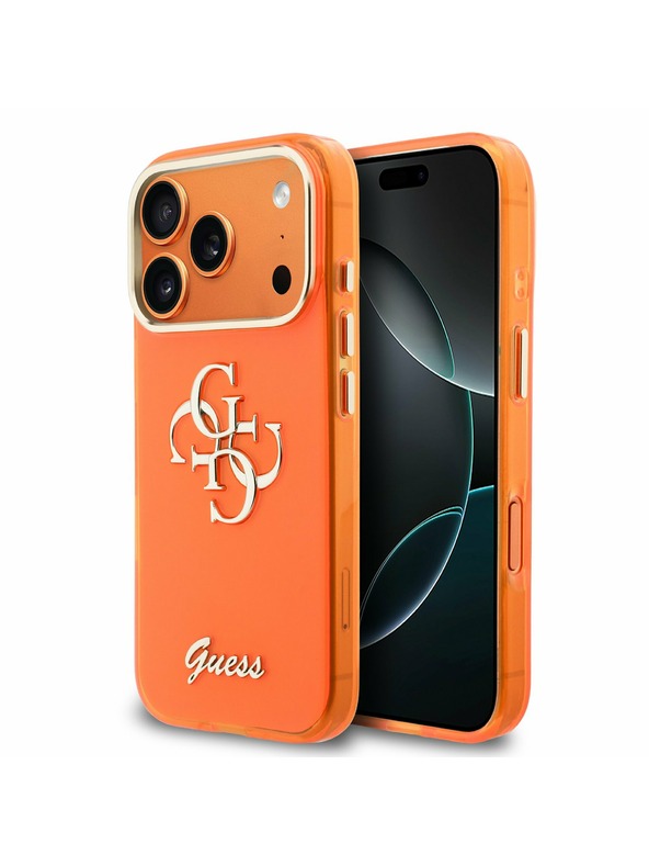 Guess Guess IML 4G Script Metal Logo Stražnji Poklopac za iPhone 17 Pro Max Orange