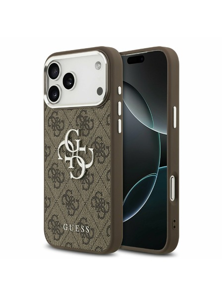 Guess Guess PU 4G Metal Logo Stražnji Poklopac za iPhone 17 Pro Max Silver Brown