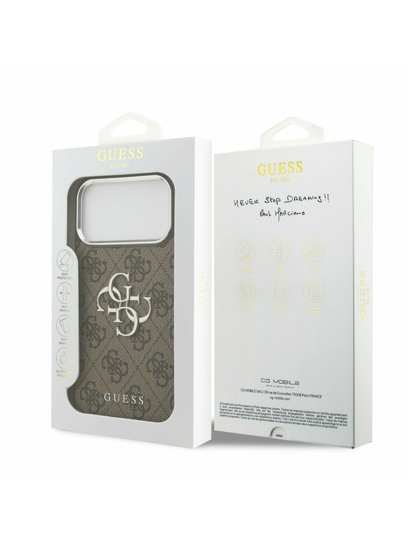 Guess Guess PU 4G Metal Logo Stražnji Poklopac za iPhone 17 Pro Max Silver Brown
