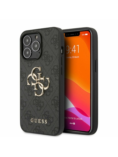 Guess PU 4G Metal Logo Zadní Kryt pro iPhone 13 Pro Grey Etui za telefon