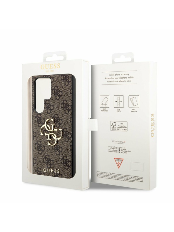 Guess Stražnja maska ​​Guess PU 4G s metalnim logotipom za Samsung Galaxy S23 Ultra Brown
