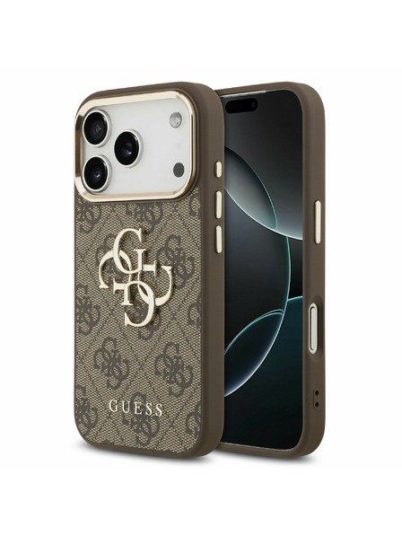 Guess Guess PU Leather 4G Metal Logo Gold Frame Stražnji Poklopac za iPhone 17 Pro Brown