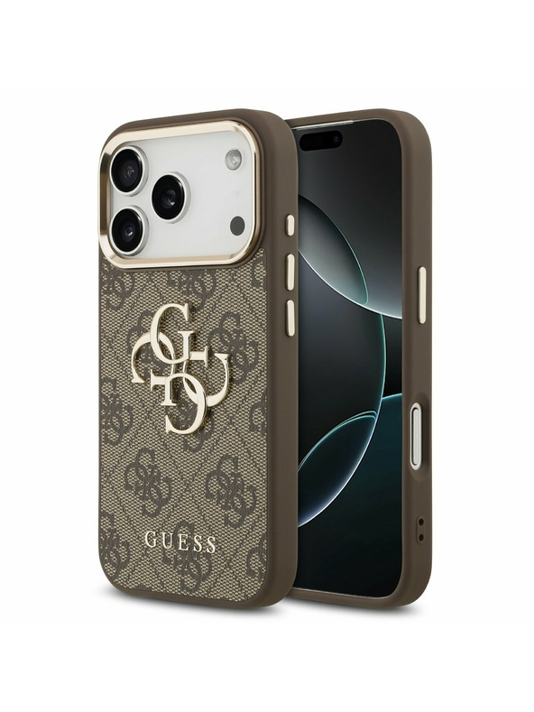 Guess Guess PU Leather 4G Metal Logo Gold Frame Stražnji Poklopac za iPhone 17 Pro Brown