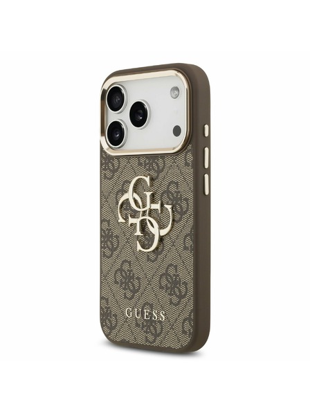 Guess Guess PU Leather 4G Metal Logo Gold Frame Stražnji Poklopac za iPhone 17 Pro Brown