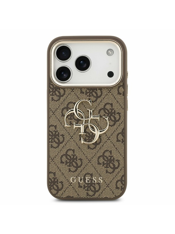 Guess Guess PU Leather 4G Metal Logo Gold Frame Stražnji Poklopac za iPhone 17 Pro Brown
