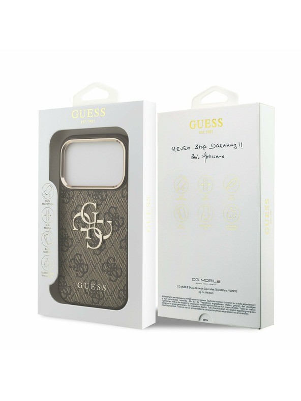 Guess Guess PU Leather 4G Metal Logo Gold Frame Stražnji Poklopac za iPhone 17 Pro Brown