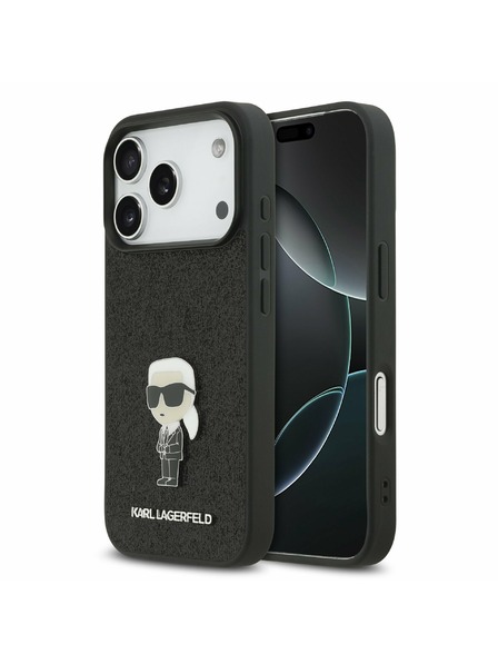 Karl Lagerfeld Karl Lagerfeld Fixed Glitter Metal Ikonik Stražnji Poklopac za iPhone 17 Pro Black