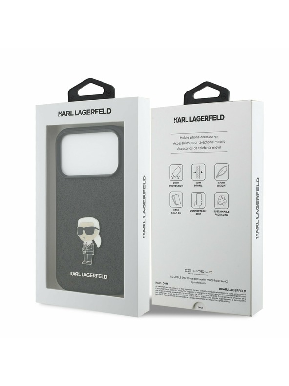 Karl Lagerfeld Karl Lagerfeld Fixed Glitter Metal Ikonik Stražnji Poklopac za iPhone 17 Pro Black