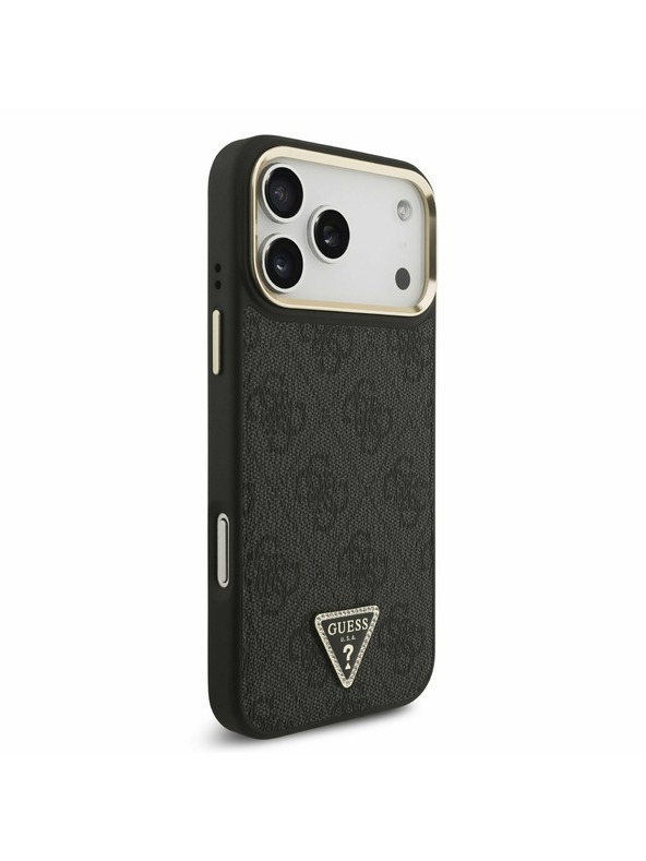 Guess Guess PU Leather 4G Strass Triangle Logo Gold Frame MagSafe Stražnji Poklopac za iPhone 17 Pro Max Black