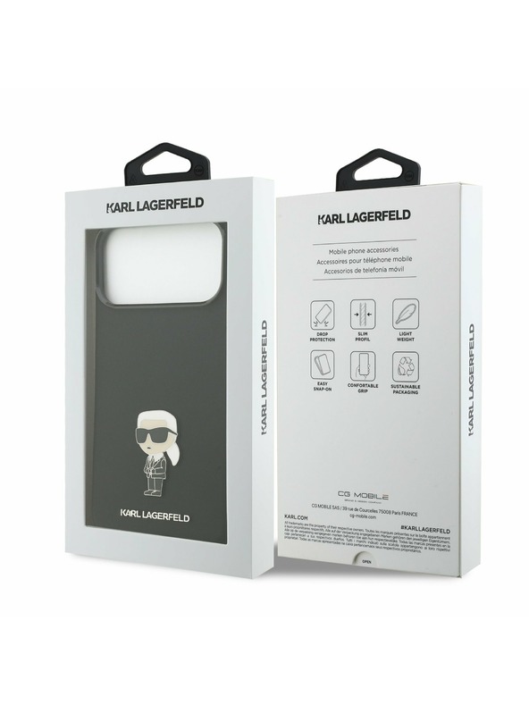 Karl Lagerfeld Karl Lagerfeld Liquid Silicone Metal Ikonik Stražnji Poklopac za iPhone 17 Pro Max Black