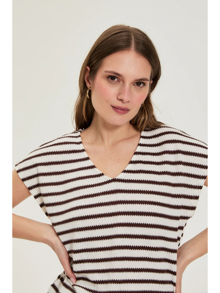 Moodo Beige Striped Blouse Moodo