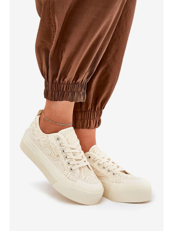 BIG STAR SHOES Ženski čipkasti teniski Big Star – bež