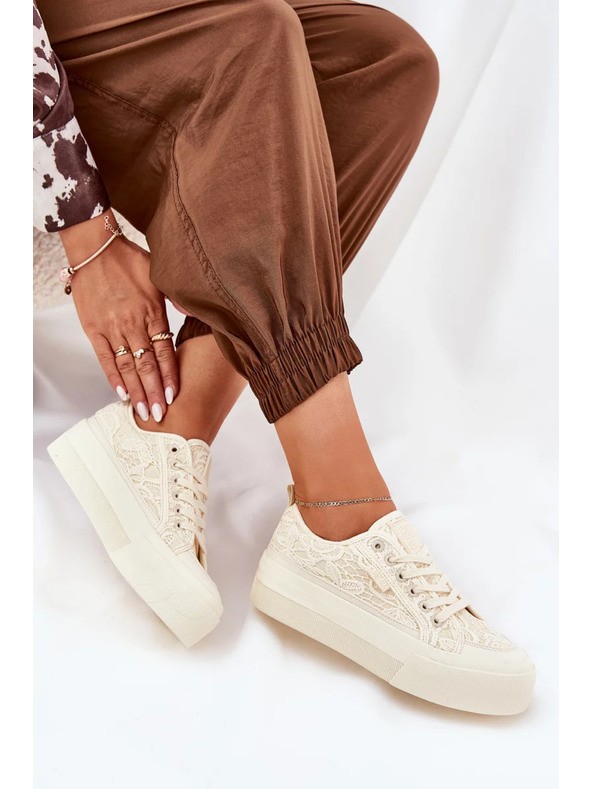 BIG STAR SHOES Ženski čipkasti teniski Big Star – bež