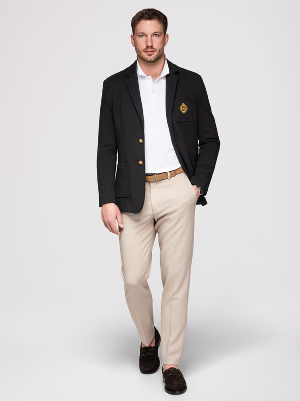 Ombre Clothing Muški sako klasičnog slim fit kroja sa zlatnim gumbima i emblemom Heritage - crno V2 OM-BLZB-0166 Ombre Clothing