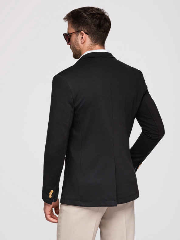 Ombre Clothing Muški sako klasičnog slim fit kroja sa zlatnim gumbima i emblemom Heritage - crno V2 OM-BLZB-0166 Ombre Clothing